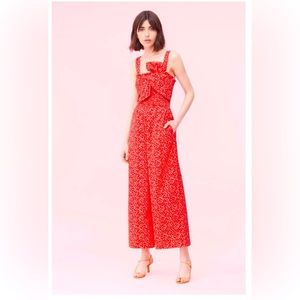 NWT Rebecca Taylor + Anthropologie Malia Floral Red Bow Jumpsuit - Size L